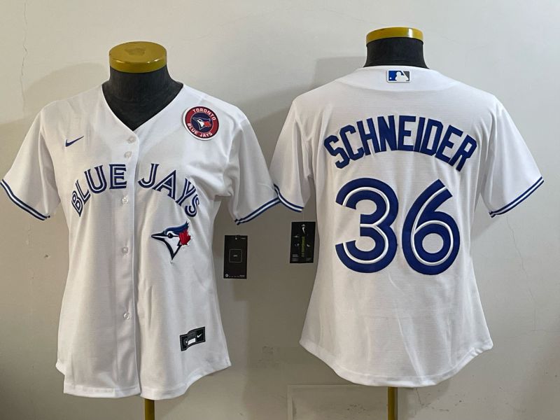Women 2025 Nike Toronto Blue Jays #36 Schneider White Game MLB Jersey 05->women mlb jersey->Women Jersey